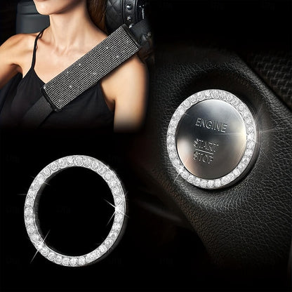 7PCS/Set Bling Car Accessories Set Includes Steering Wheel Seat Belt Pads Emblem Shift