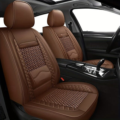 5 Seats Car Seat Covers Full Set  Faux Leather Breathable Universal Front Rear Protector