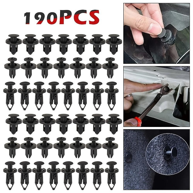 190Pcs Universal Plastic Fender Trim Panel Clips Set Bumper Fasteners Push Pin Rivets Retainer Kit Car Replacement