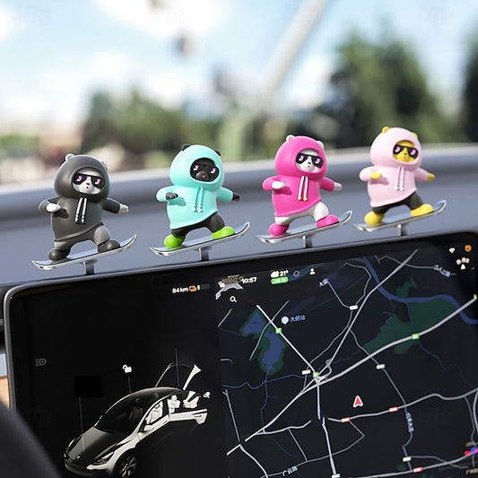 Car Dashboard Ornament Skateboard Bear Cartoon Animal Dashboard Pendant