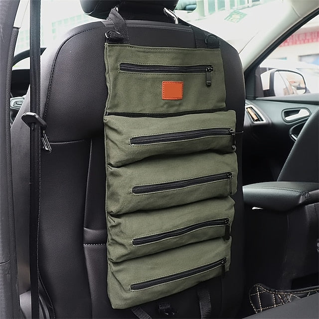 Multi-Purpose Roll Up Tool Bag Hanging Canvas Wrench Tool Bag Storage Bag with 5 Zipper