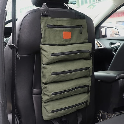 Multi-Purpose Roll Up Tool Bag Hanging Canvas Wrench Tool Bag Storage Bag with 5 Zipper