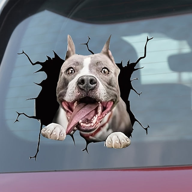 3D Car Stickers Auto  Puppy Broken Window Stickers French Bulldog Vinyl Decals
