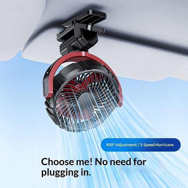 Car Fan 5V USB Small Clip  for Front/Rear Seat Rechargeable 2000mAh