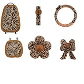 Car Leopard Print Seat Set Cute Plush Faux Fur Cushion