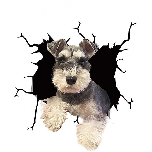 3D Car Stickers Auto  Puppy Broken Window Stickers French Bulldog Vinyl Decals