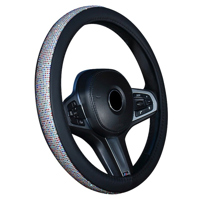 Diamond Leather Bling Crystal Rhinestones Universal Steering Wheel Cover