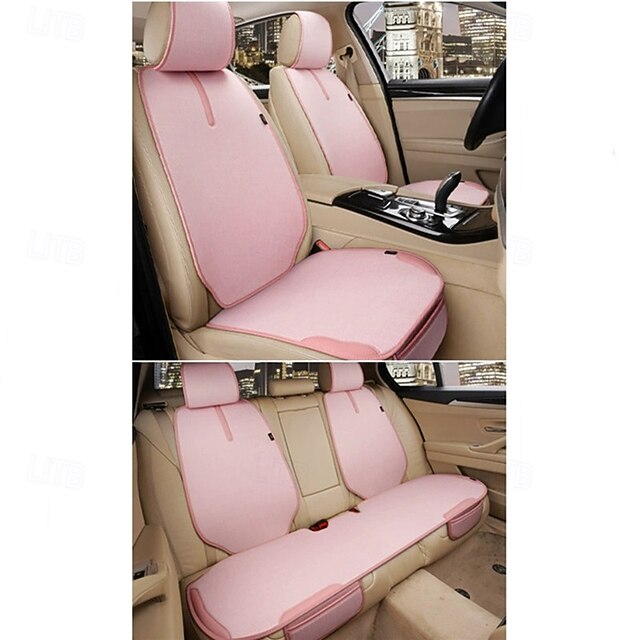 Universal 7pcs Car Seat Covers Full Set Breathable Linen Front Rear Seat Cushions