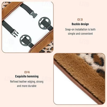 Car Leopard Print Seat Set Cute Plush Faux Fur Cushion