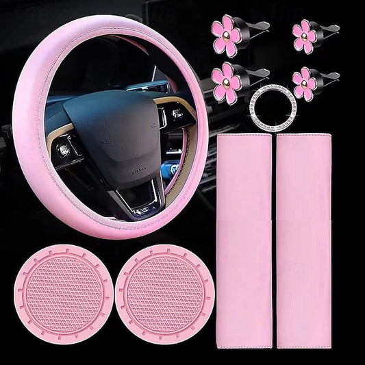 10 Pcs Car Steering Wheel Cover Set for Women 15 Inch Car Decor