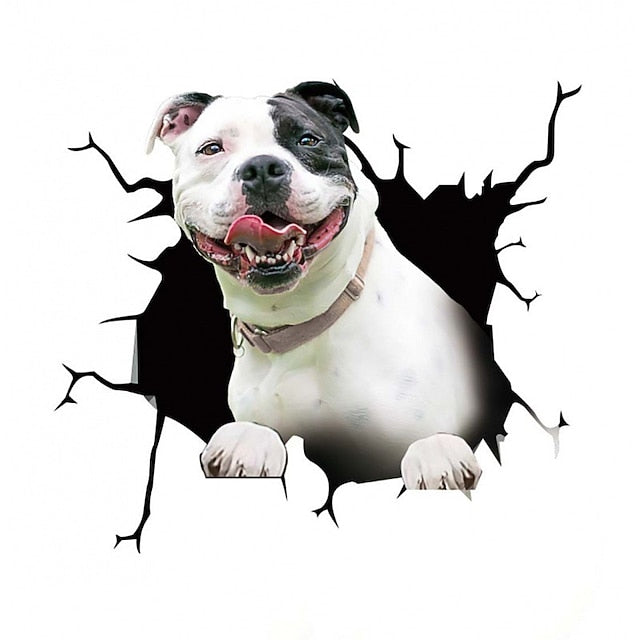 3D Car Stickers Auto  Puppy Broken Window Stickers French Bulldog Vinyl Decals