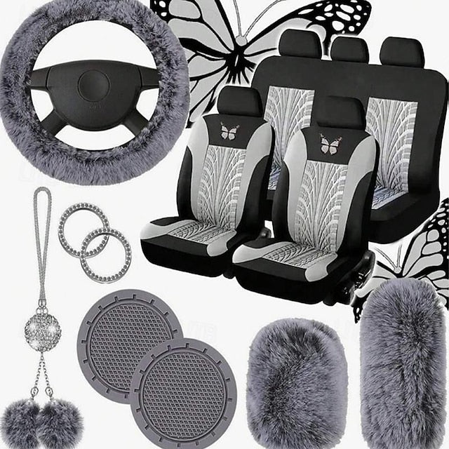 9 Pcs/Set Car Wear-Resistant Comfortable Seat Cushion with 5 Seat Steering Wheel