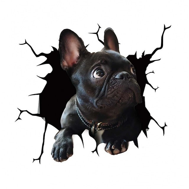 3D Car Stickers Auto  Puppy Broken Window Stickers French Bulldog Vinyl Decals