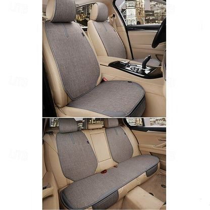 Universal 7pcs Car Seat Covers Full Set Breathable Linen Front Rear Seat Cushions