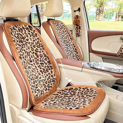 Car Leopard Print Seat Set Cute Plush Faux Fur Cushion