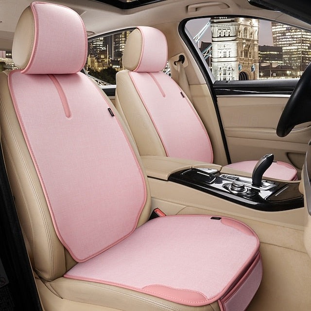 Car Universal Linen Breathable All-Season Fabric Backrest Headrest Seat Cushion Set