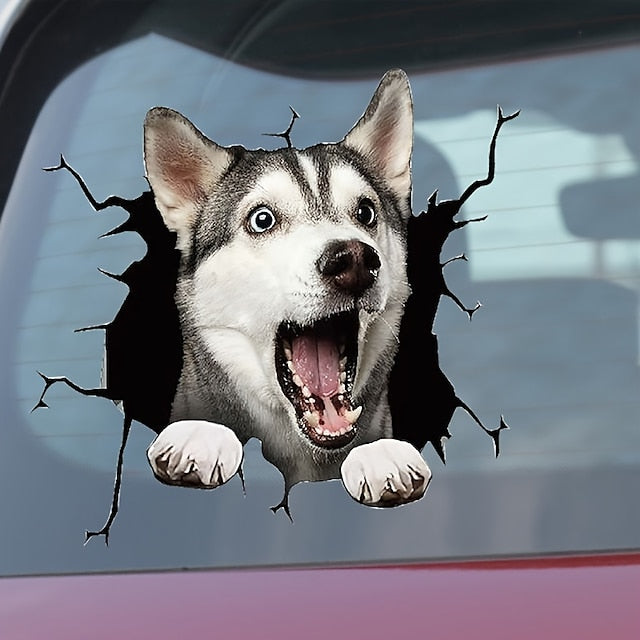 3D Car Stickers Auto  Puppy Broken Window Stickers French Bulldog Vinyl Decals
