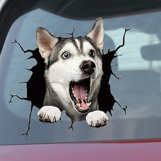 3D Car Stickers Auto  Puppy Broken Window Stickers French Bulldog Vinyl Decals