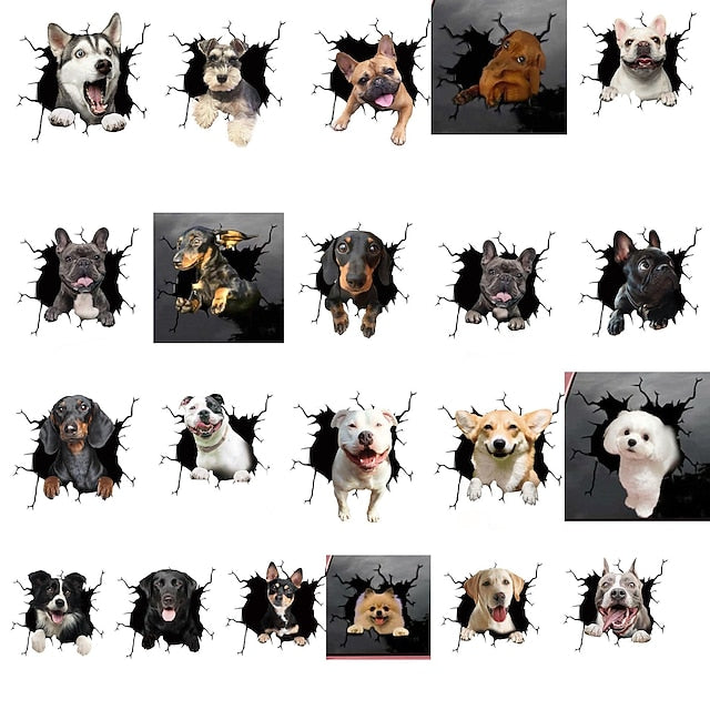 3D Car Stickers Auto  Puppy Broken Window Stickers French Bulldog Vinyl Decals