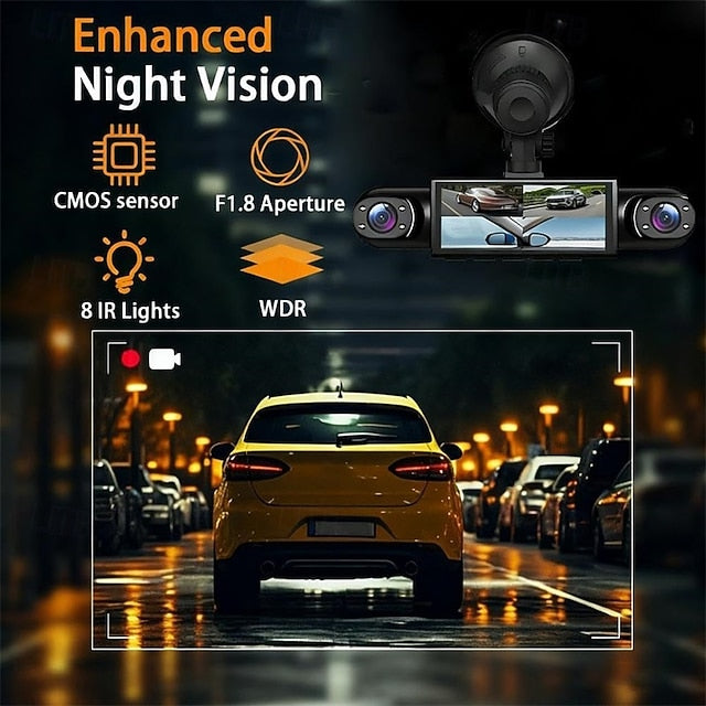 Car Dash Cam Front Cabin and Rear 1080P Rotatable Lens Dashcam Loop Recording Monitor