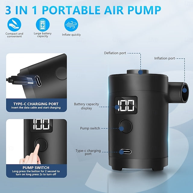 Camping Outdoor Portable Electric Air Pump  USB Charging Inflator Deflator