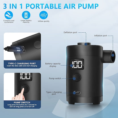 Camping Outdoor Portable Electric Air Pump  USB Charging Inflator Deflator