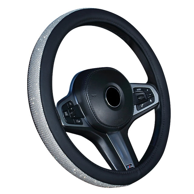 Diamond Leather Bling Crystal Rhinestones Universal Steering Wheel Cover