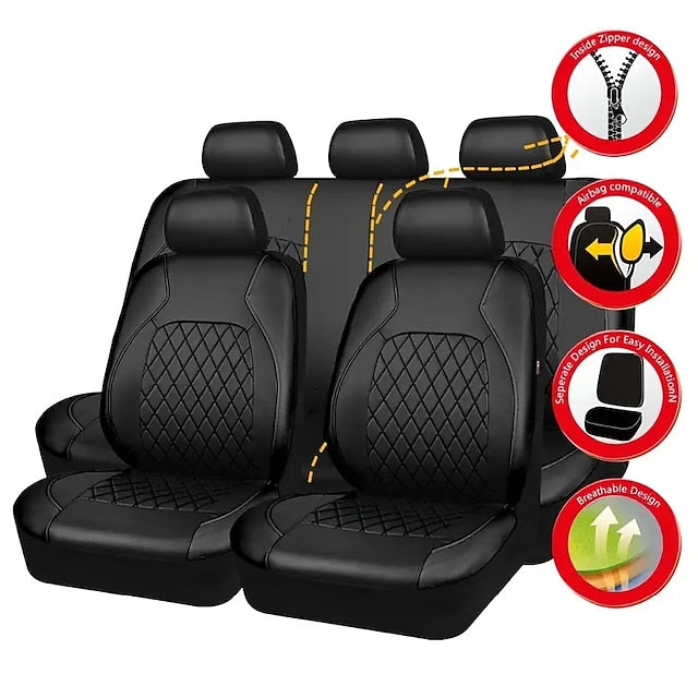 9 Pcs/Set Universal PU Leather Car Seat Covers Set Full Coverage Seat Protector