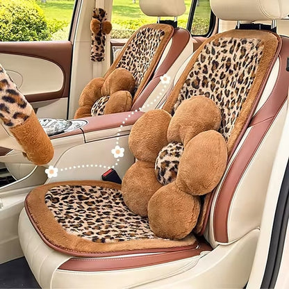 Car Leopard Print Seat Set Cute Plush Faux Fur Cushion