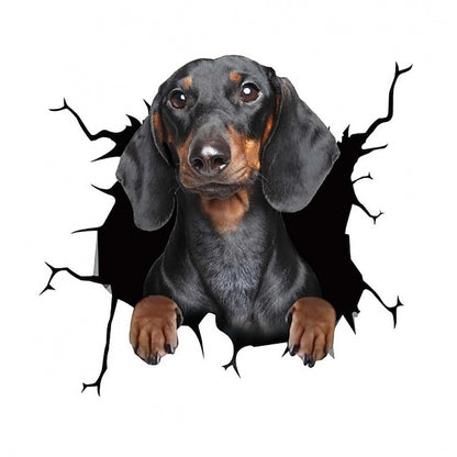 3D Car Stickers Auto  Puppy Broken Window Stickers French Bulldog Vinyl Decals