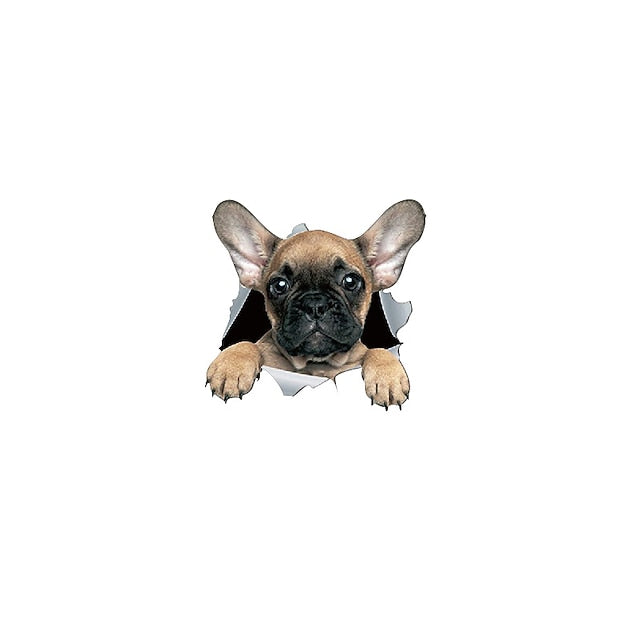 3D Car Stickers Auto  Puppy Broken Window Stickers French Bulldog Vinyl Decals