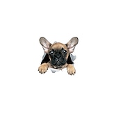 3D Car Stickers Auto  Puppy Broken Window Stickers French Bulldog Vinyl Decals