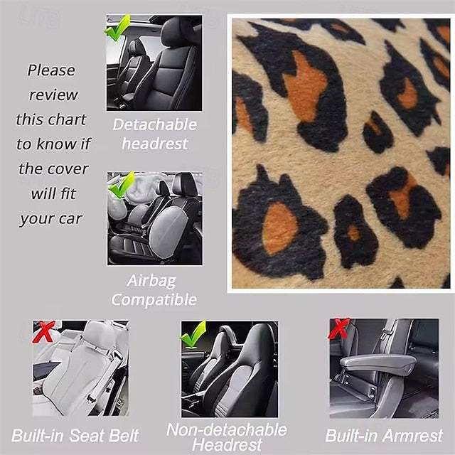 Car Leopard Seat Full Set Universal Protector Front and Rear Seat Covers 5 Pcs/set