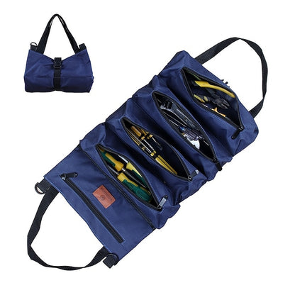Multi-Purpose Roll Up Tool Bag Hanging Canvas Wrench Tool Bag Storage Bag with 5 Zipper