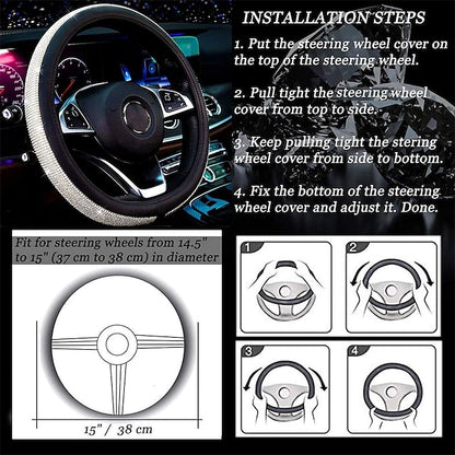 Diamond Leather Bling Crystal Rhinestones Universal Steering Wheel Cover