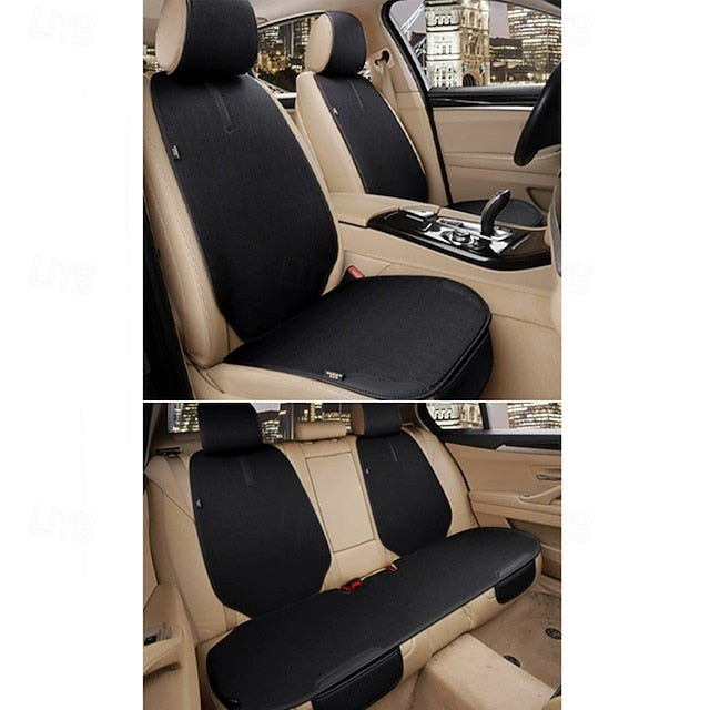 Universal 7pcs Car Seat Covers Full Set Breathable Linen Front Rear Seat Cushions