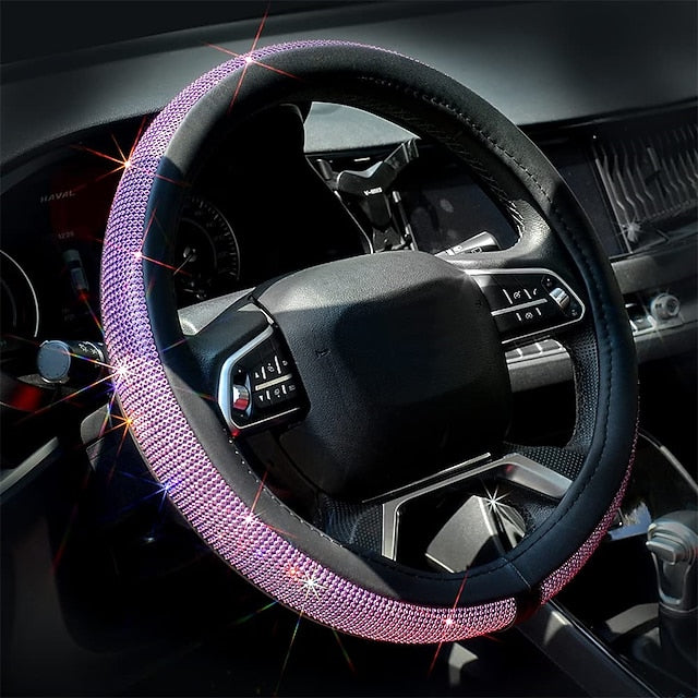 Diamond Leather Bling Crystal Rhinestones Universal Steering Wheel Cover