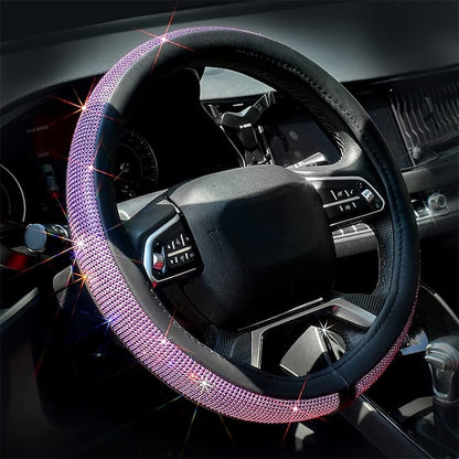 Diamond Leather Bling Crystal Rhinestones Universal Steering Wheel Cover
