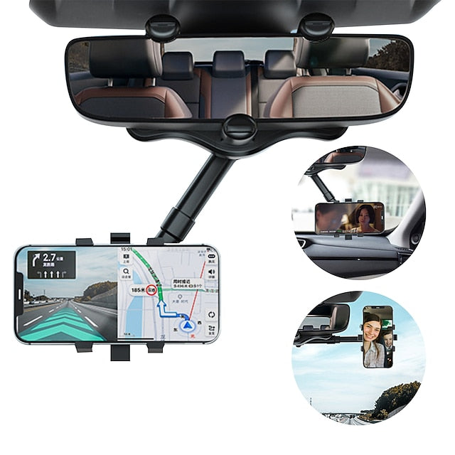 Car 360° Rotate Review Mirror Universal Adjustable  Phone Holder