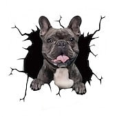 3D Car Stickers Auto  Puppy Broken Window Stickers French Bulldog Vinyl Decals