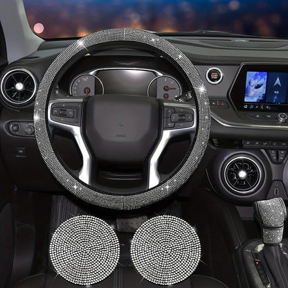 7PCS/Set Bling Car Accessories Set Includes Steering Wheel Seat Belt Pads Emblem Shift
