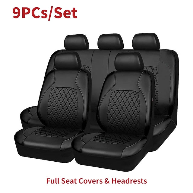 9 Pcs/Set Universal PU Leather Car Seat Covers Set Full Coverage Seat Protector