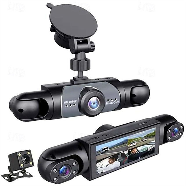 Car Dash Cam Front Cabin and Rear 1080P Rotatable Lens Dashcam Loop Recording Monitor