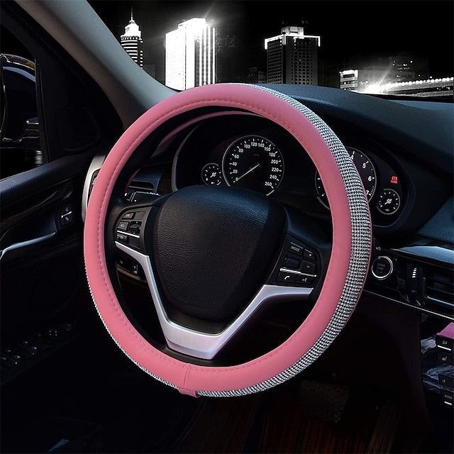 Diamond Leather Bling Crystal Rhinestones Universal Steering Wheel Cover