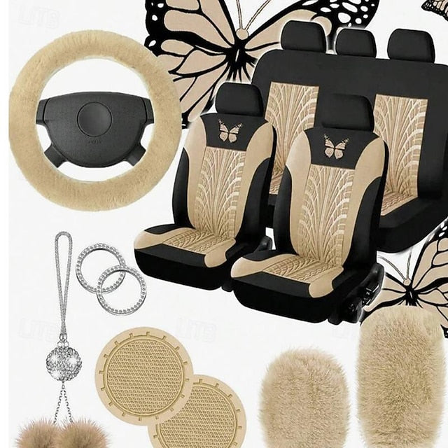 9 Pcs/Set Car Wear-Resistant Comfortable Seat Cushion with 5 Seat Steering Wheel