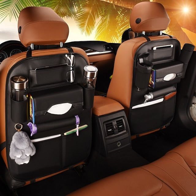 2 Pack Car Seat Back Organizer PU Leather Seat Protector Organizer