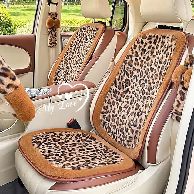 Car Leopard Print Seat Set Cute Plush Faux Fur Cushion