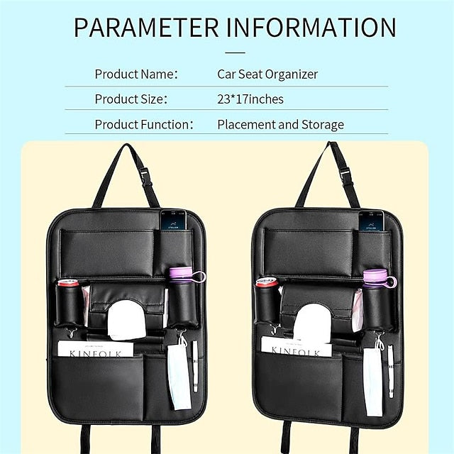 2 Pack Car Seat Back Organizer PU Leather Seat Protector Organizer