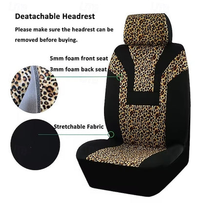Car Leopard Print Seat Cushion for Front Seats Universal 2 PCS/SET