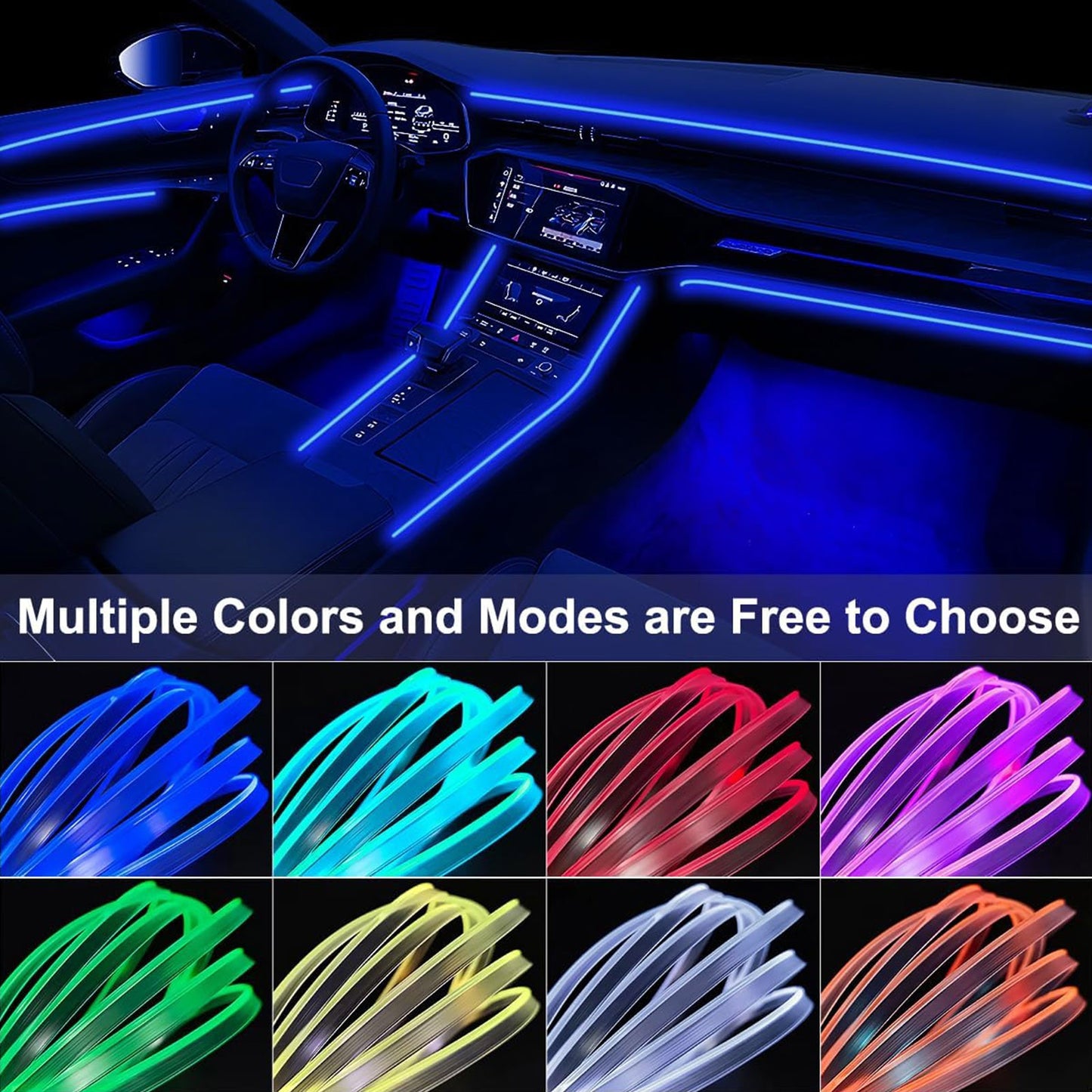 2-In-1 RGB LED Interior Strip Light Car Ambient Atmosphere Lighting APP Control